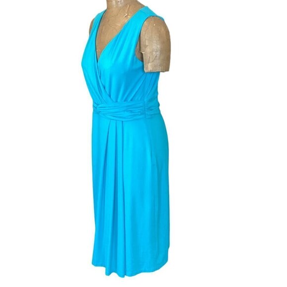 Talbots Turquoise Sleeveless Faux Wrap Dress Sz 8 #298K - Picture 4 of 8